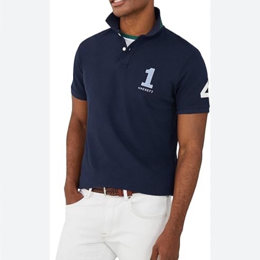 Hackett London Cotton Classic Fit Short Sleeve Polo Shirt, Ink Blue - Small